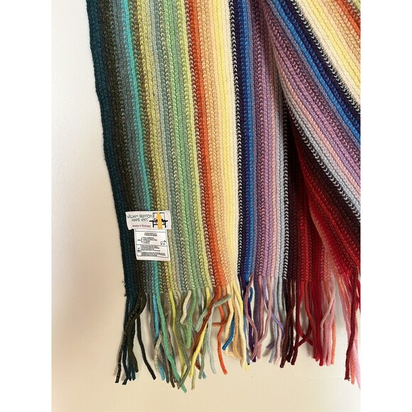Vintage WILLIAM BRUNTON‎ HandKnit Scotland One Love Rainbow Scarf 100% Lambswool - Picture 6 of 6